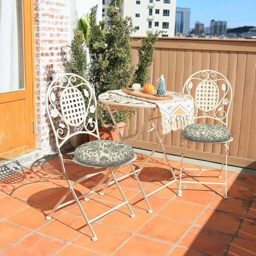 LVTXIII Outdoor Bistro Chair Cushions, 15"x15"x4" Round Patio Chair Cushions, All Weather Tufted Seat Cushions for Patio Furniture Use, Set of 2, Floral Symphony‌