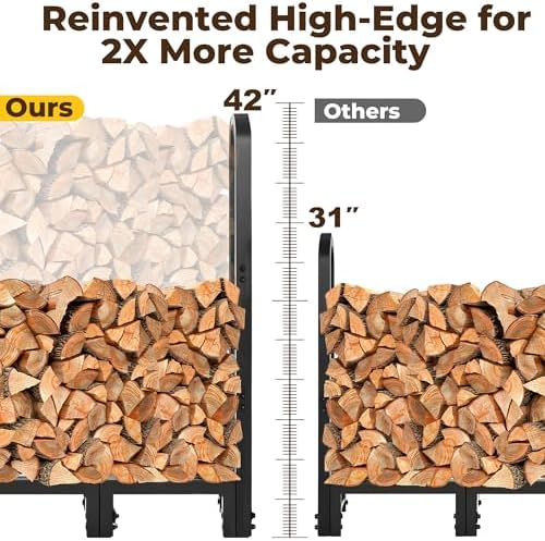 Amagabeli 4ft Firewood Rack Stand Adjustable Indoor Outdoor Fireplace Log Holder Heavy Duty Metal Wood Pile Storage Organizer Wrought Iron Lumber Stacker for Patio Black