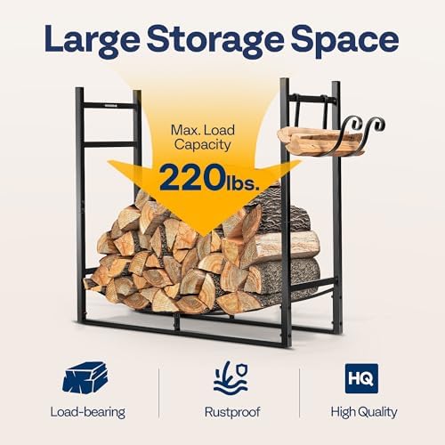 VIVOHOME 3ft Heavy Duty Indoor Outdoor Firewood Storage Log Rack with Kindling Holder