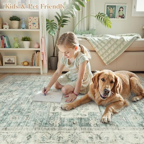 LIVEBOX Washable 2.5x8 Runner Rugs for Entryway Bathroom, Boho Kitchen Floor Mats Long Rug Runners for Hallways Non Slip, Farmhouse Low-Pile Carpet Runners for Laundry Room, Sage Green
