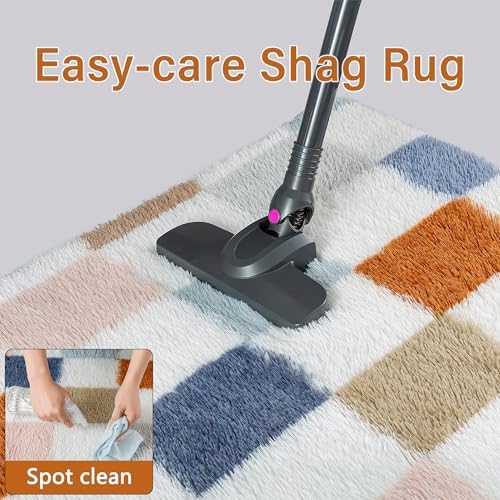 PureCozy Checkered Area Rug 9x12 for Living Room Soft Fluffy Shag Carpet