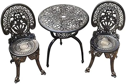 YKSY&YKSY Patio Bistro Set.Rust-Resistant Cast Aluminum Bistro Table Set with Umbrella Hole for Backyard (Crown Copper)