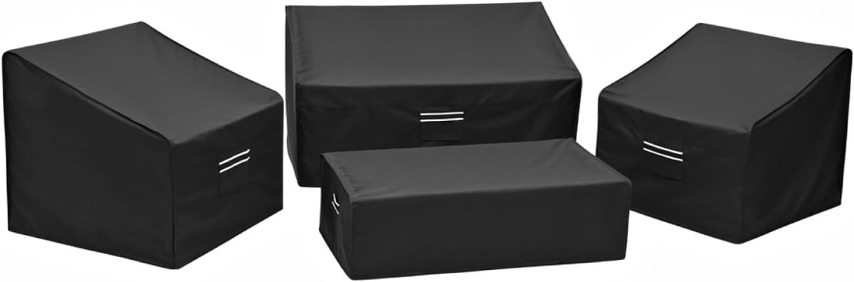 loriano Patio Furniture Covers, 4 Piece Outdoor Furniture Cover Waterproof, Patio Furniture cover set, Lawn Patio Set Covers Black