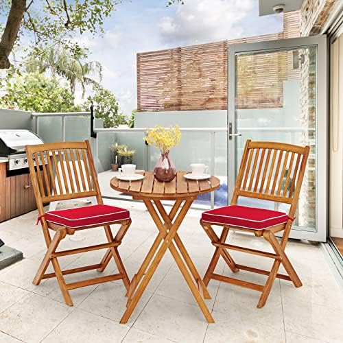 HAPPYGRILL 3 Pieces Patio Bistro Set Table & Chair with Cushions Foldable Wooden Furniture Chairs and Coffee Table for Outdoor Balcony Garden Backyard