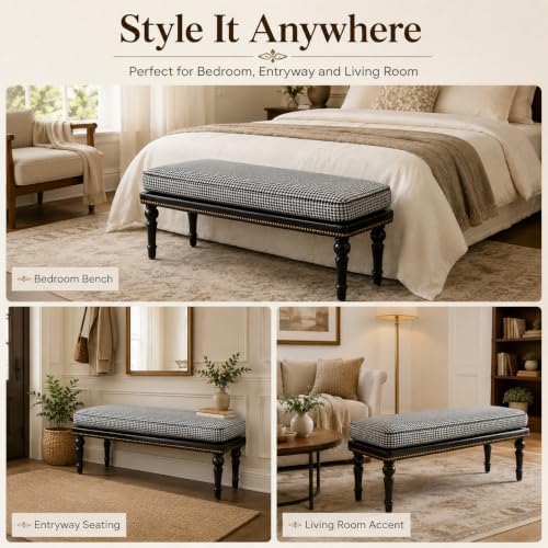 Forteek 47" Upholstered Bed End Bench for Bedroom, Vintage Bed Bench