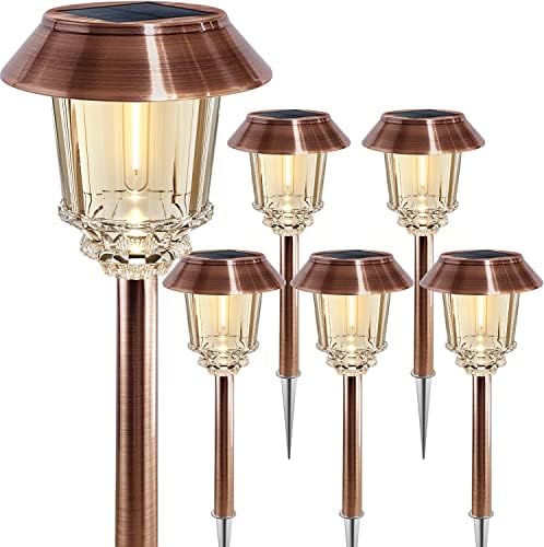 XMCOSY+ Solar Pathway Lights Outdoor - 6 Pack Solar Garden Lights, 10-40 LM Dimmable Solar Lights Outdoor Waterproof Auto On/Off IP 65 Solar Powered Landscape Lighting for Patio Walkway Driveway