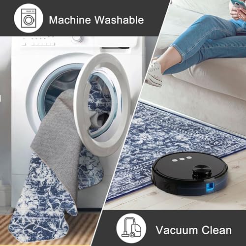 KILOCOCO Hallway Runner 2x6 Washable Runner Rug Non-Slip Kitchen Rug, Blue
