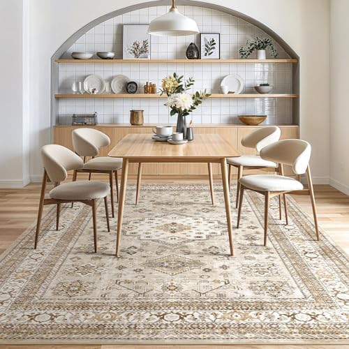 cotiled 10x12 Area Rug for Living Room, Washable, Traditional, Beige