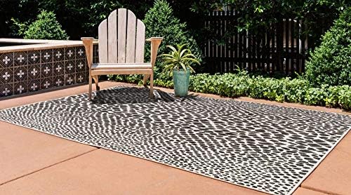 Unique Loom Outdoor Collection Area Rug - Cape Town (7' 10' x 10' Rectangle, Black/ Ivory)