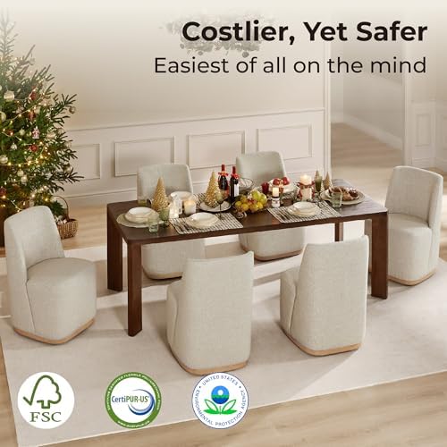 CHITA Upholstered Rolling Dining Chair on Casters Set of 4, Oatmeal