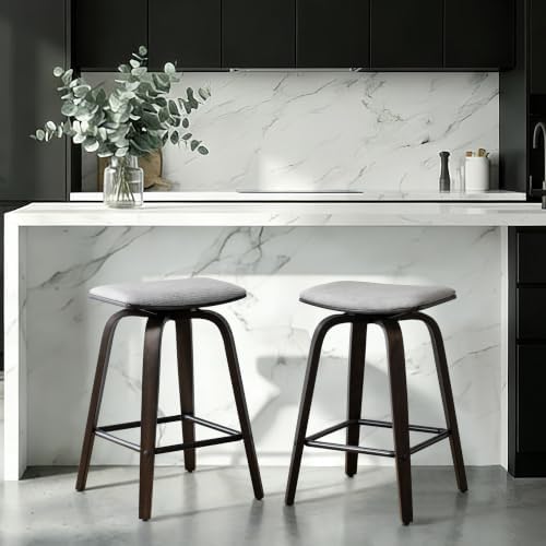 Swivel Bar Stools Set of 2 for Island Kitchen, Modern 26" Backless Counter Height Bar Stools, 360 Swivel Saddle Seat, Grey