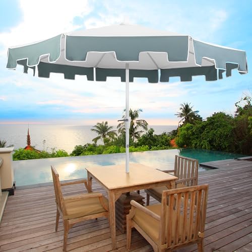 JONATHAN Y Baiona 9 ft. Outdoor Market Patio Umbrella, White/Green
