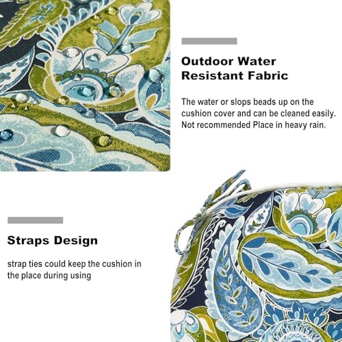 DYTXIII Set of 2 Outdoor Chair Cushions with Ties,Water Repellent Patio Chair Pads 17"x 16" for Outdoor Furniture,Round Corner Seat Cushions for Garden Yard Kitchen Paisley Lapis Green
