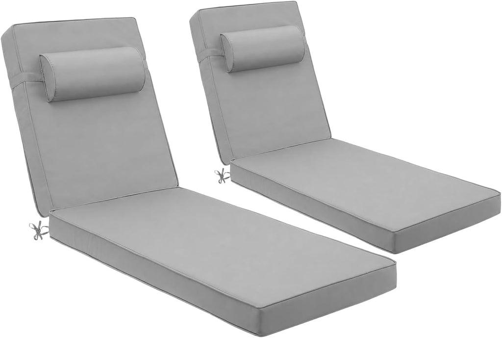 Outdoor Chaise Lounge Cushion, Grey, 72 x 21 x 3 in, 2Pack