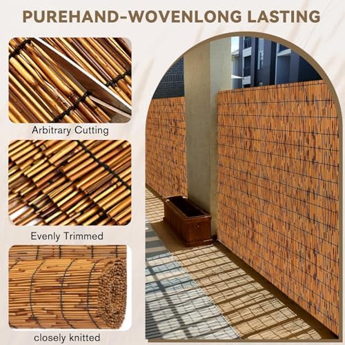 KOIUEYW Bamboo Reed Fencing, Light Russet Bamboo Fence Rolls 6ft High, Decorative Privacy Screen Reed Curtains for Patio Balcony Garden Backyard Outdoor, 6 x 16 FT (2 Pcs)