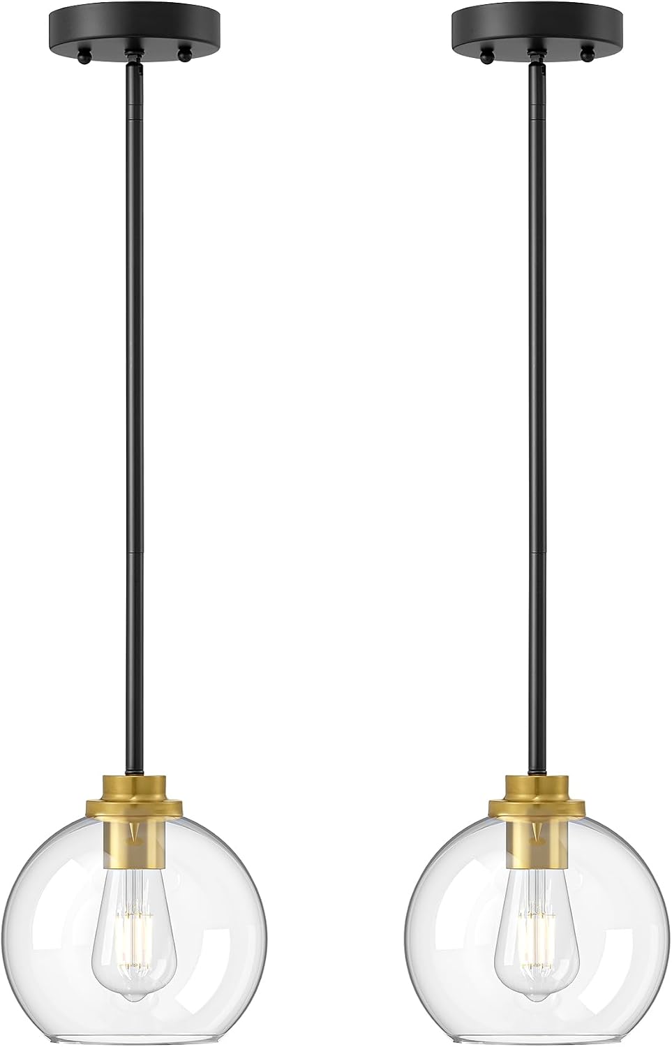edishine pendant lights 2-pack kitchen island black gold, front angle view