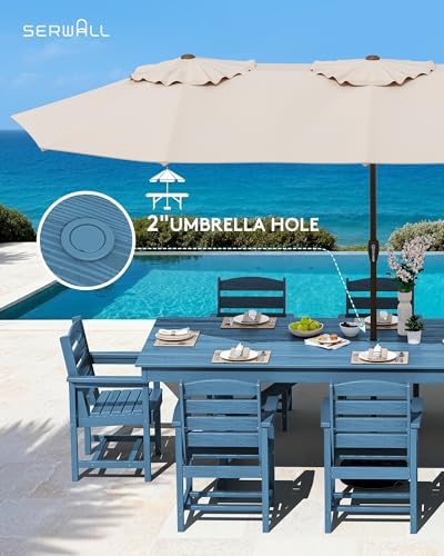 SERWALL 9Pcs 84" HDPE Outdoor Dining Set for 8 with Armchairs,Blue