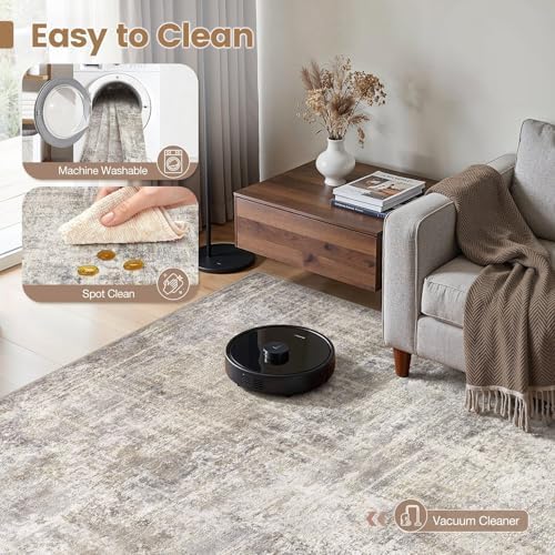 cotiled 8x10 Area Rug for Living Room, Abstract Washable Carpet, Brown Grey