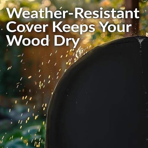 Sunnydaze Outdoor Firewood Rack with Cover, Heavy-Duty Steel, 24” Diameter