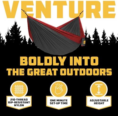 Wise Owl Outfitters Hammock for Camping Double Hammocks Gear for The Outdoors Backpacking Survival or Travel - Portable Lightweight Parachute Nylon DO Charcoal & Red