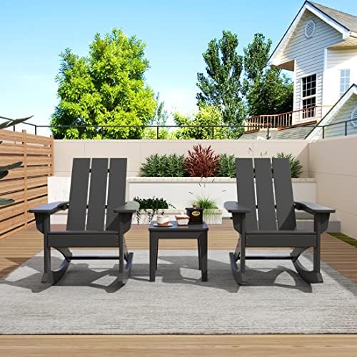 HDPE Shoreside Modern Rocking Poly Adirondack Chair (Set of 2),Gray