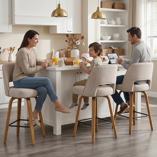 Swivel Bar Stools, Set of 2, 26" Counter Height, Beige