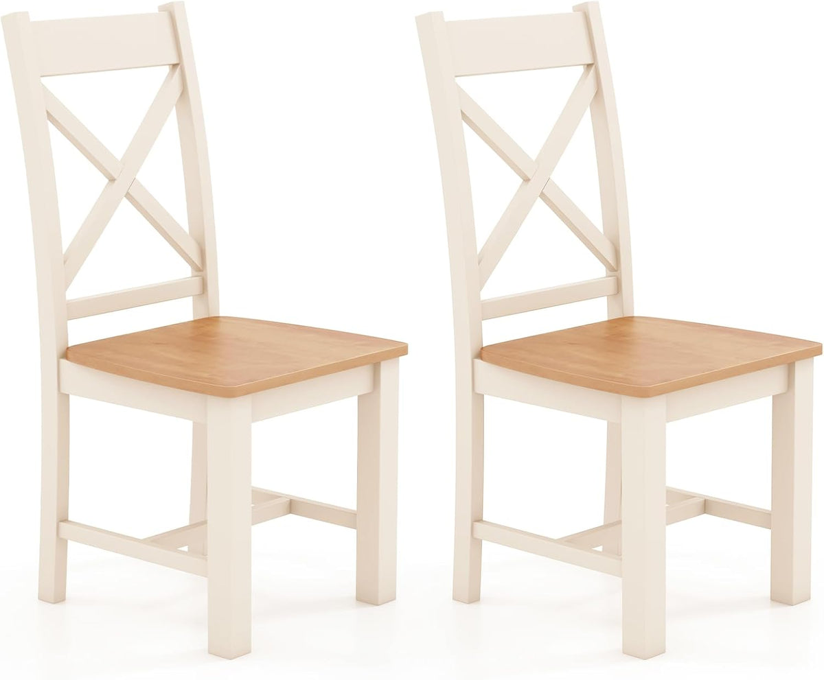 GIANTEX Farmhouse Dining Chairs Set of 2, Kitchen Chairs w/High Cross Back