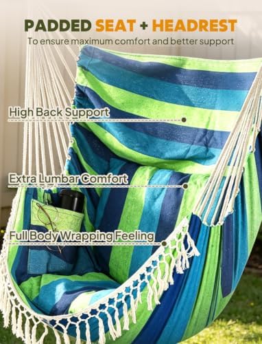 Chihee Hammock Chair Max 500 Lbs 2 Cushions Spreader Bar Strap Carabiner