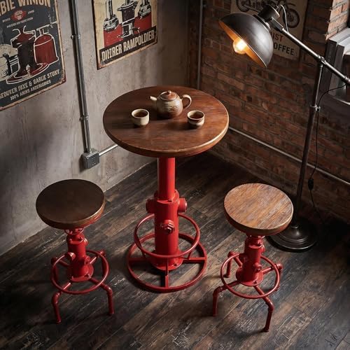 Topower Industrial Bar Table 38.58-48.43" Adjustable Pub Table Kitchen Dining Coffee Bistro Table Antique Red
