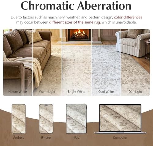 Beauoop 8x10 Washable Beige Neutral Vintage Oriental Area Rug for Bedroom