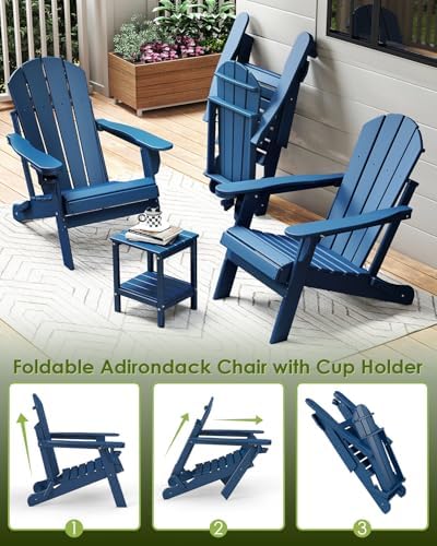 GREENVINES Folding-Adirondack-Chairs Set of 2, HDPE All Weather, Blue