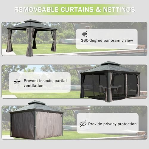 Domi 10'X14' Gazebo, Hardtop Gazebo for Patio with Drainage System, Gray