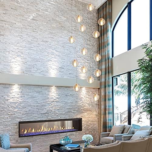 14 Lights Staircase Chandelier for High Ceiling, Dimmable Modern Crystal Raindrop Large Long Hanging Pendant Light for Stairwell Living Room Stair Foyer, Bulbs Included (Nickel Canopy)