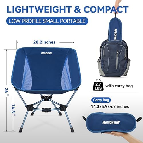 MARCHWAY Lightweight Folding Camping Chair, Compact Stable, Holds 330 lbs