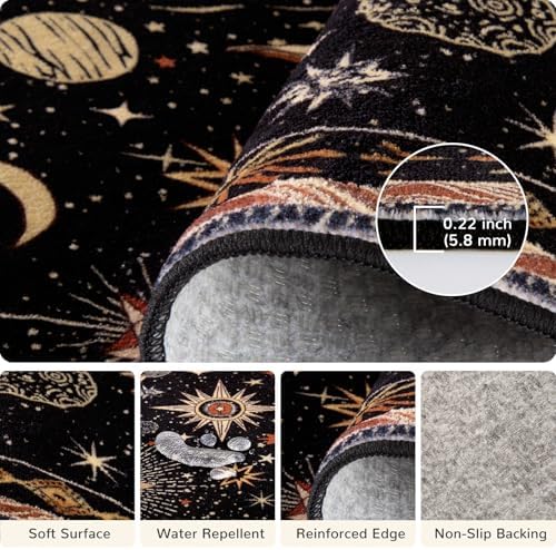 Vacuum-Friendly, 8x10 Washable Area Rug, Black Gold Beige Red