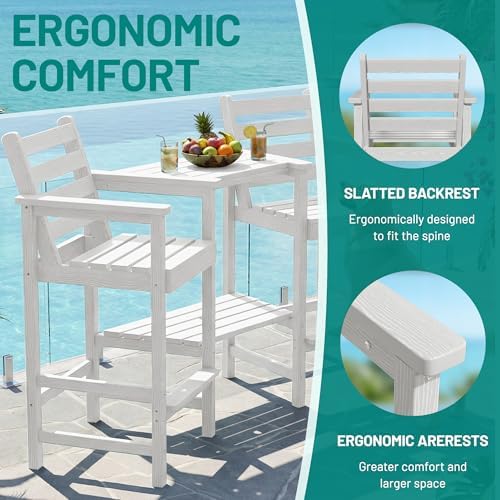 PLUUV Tall Adirondack Chairs Set of 2 with Double Table Trays, White