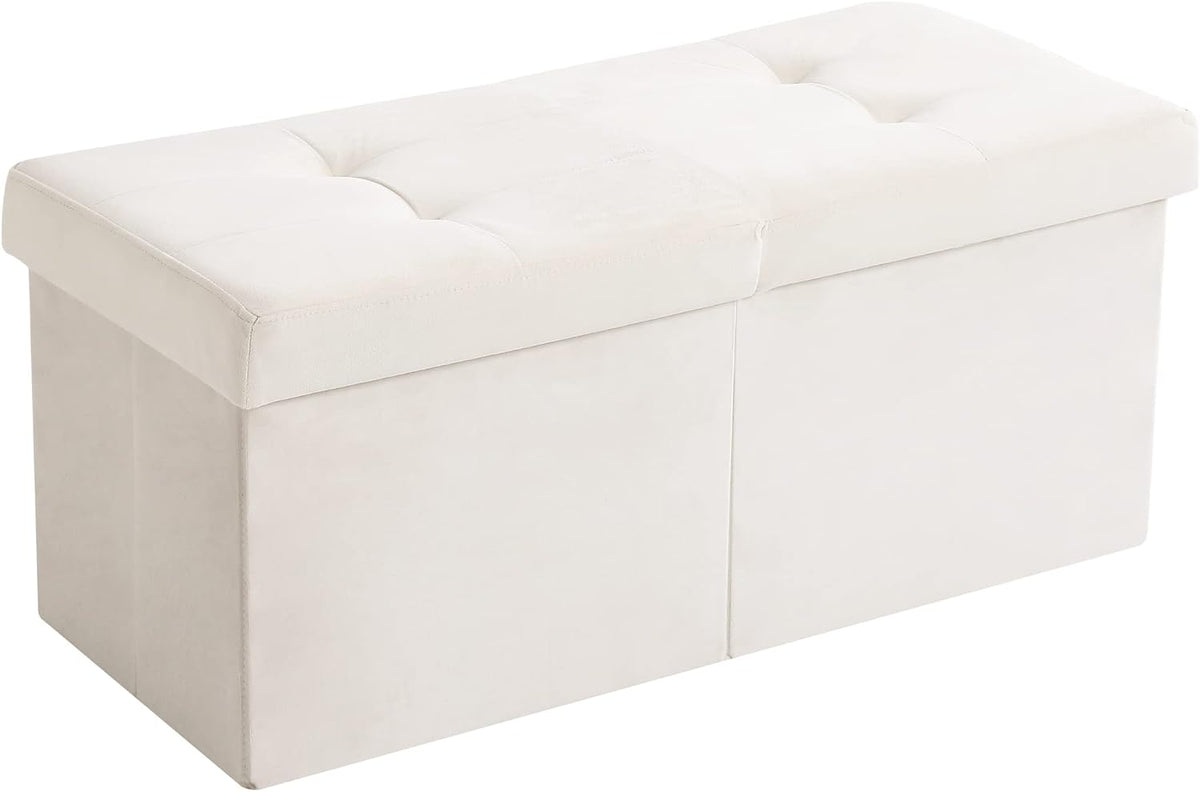 Storage Ottoman Bench Foldable Footrest Foot Stool, 30" Velvet Cream