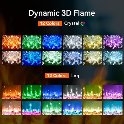 EUHOMY 50 Inch Electric Fireplace Wall Recessed and Wall Mounted with Adjustable Flame Color, Fireplace Heater with Remote Control, Linear Fireplace with Timer, Touch Screen, Log & Crystal, 750/1500W