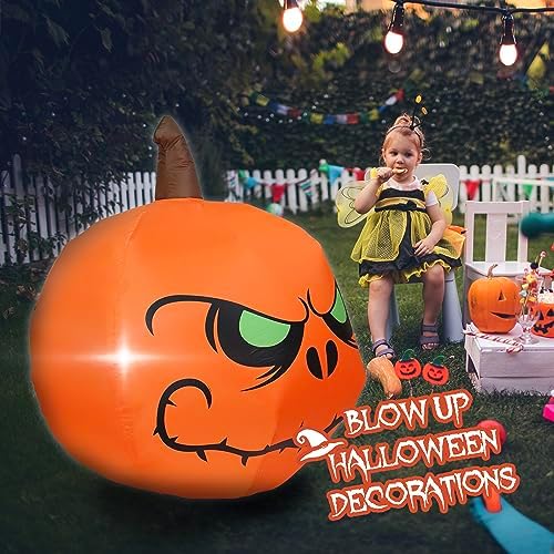 4FT Halloween Inflatable Pumpkin with Build-in LED Lights, Blow up Halloween Inflatable Outdoor Indoor Decorations Large Party Yard Decoration