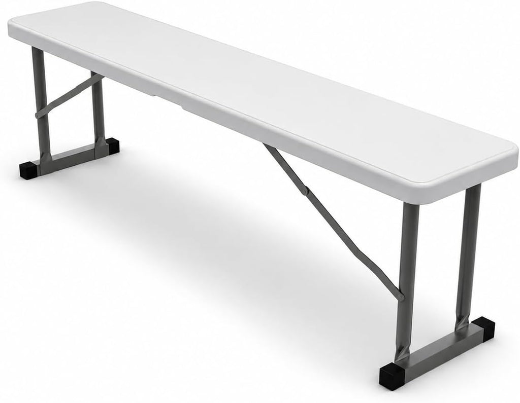 2.75ft Plastic Folding Bench – Lightweight and Portable White Resin with Durable Steel Frame, 33”x8”x16” - (Pack of 1, White, 2.75 Feet)