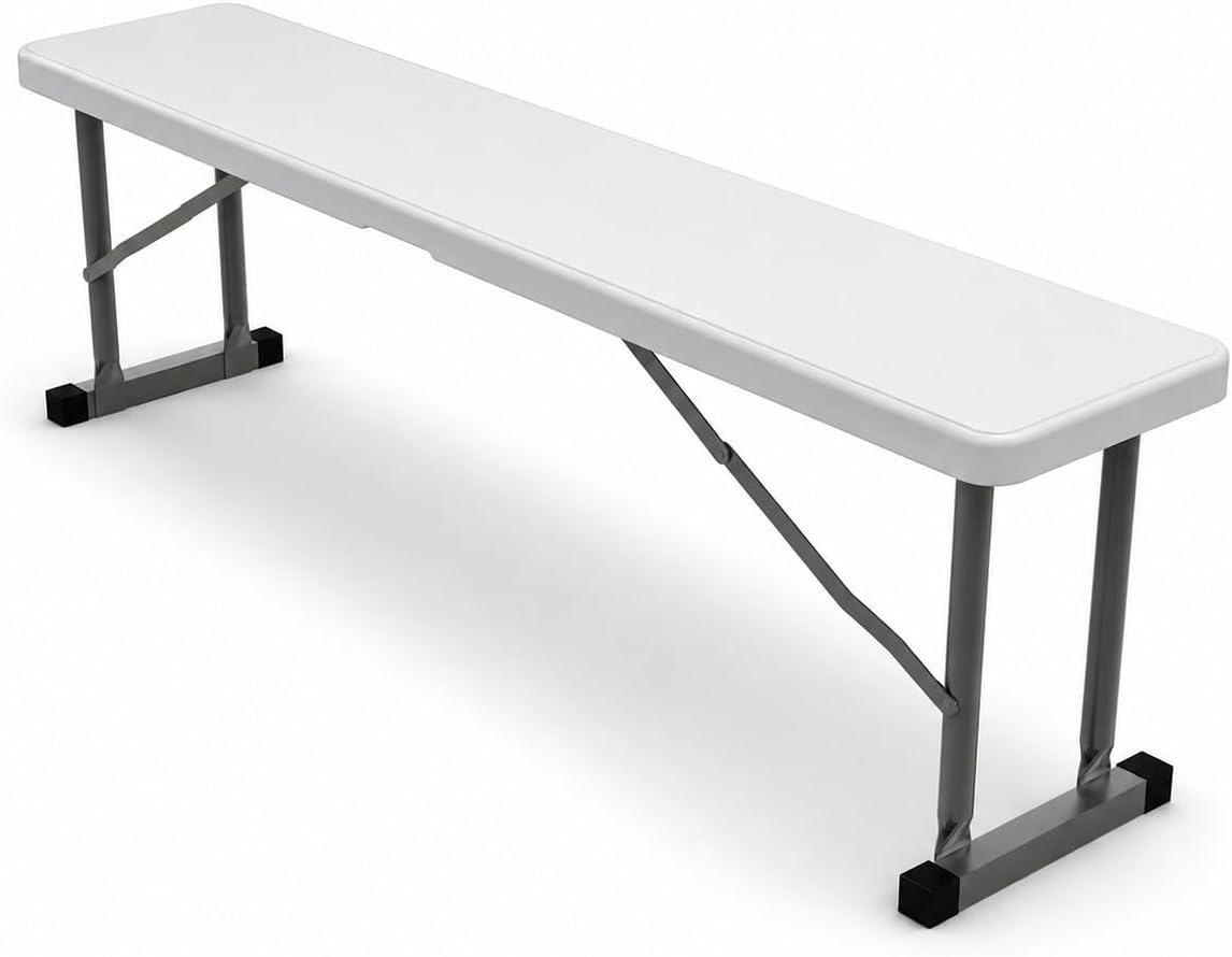 2.75ft Plastic Folding Bench – Lightweight and Portable White Resin with Durable Steel Frame, 33”x8”x16” - (Pack of 1, White, 2.75 Feet)