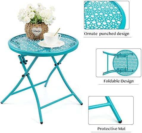 TeoKJ Folding Outdoor Side Table, No Assembly Patio Table with Cutouts