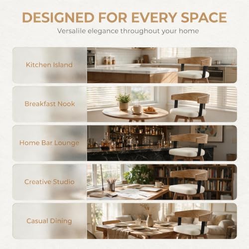 DUOMAY Swivel Bar Stools Set of 1, 26" Counter Height Counter Stool with Footrest Modern Wood Barstool with Linen Upholstered Seat for Kitchen Island Home Bar, White