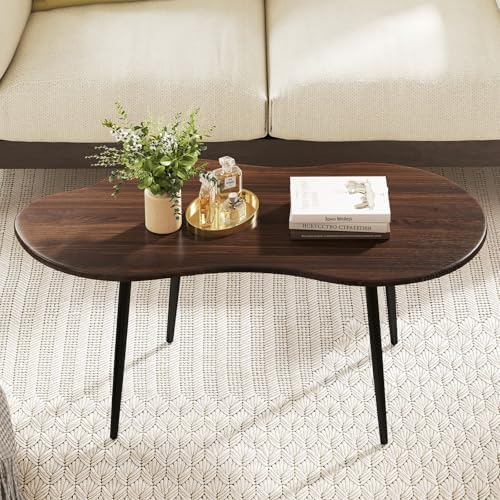 GIANTEX Small Coffee Table, 39.5" Cloud Center Table, Walnut