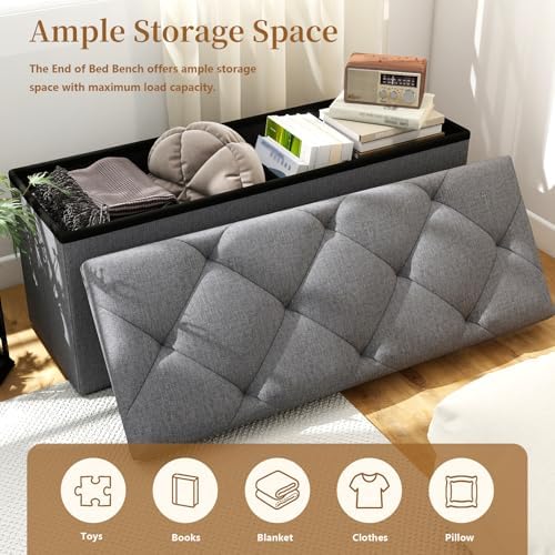 43 Inches Folding Storage Ottoman Bench for Bedroom,660 lb Ottoman with Storage End of Bed Storage Bench,for Bedroom,Living Room,Entryway,Dark Gray（43Wx15Dx15H