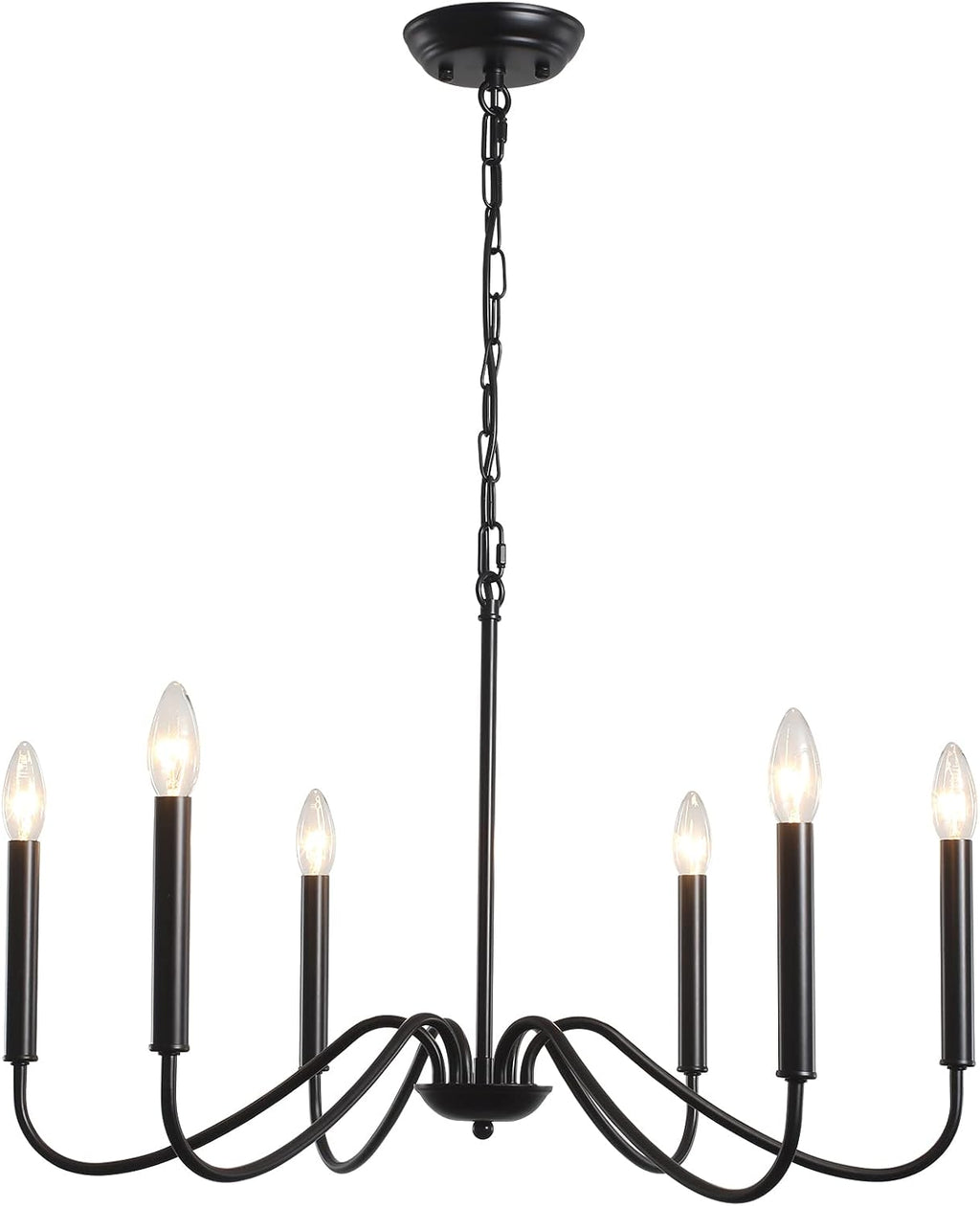 6-Light Black Farmhouse Chandelier, Rustic Candle Dining Room Light Fixture