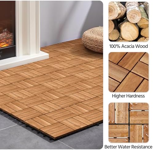 Yaheetech 54PCS Acacia Wood Deck Tiles Interlocking Patio Flooring,Wood