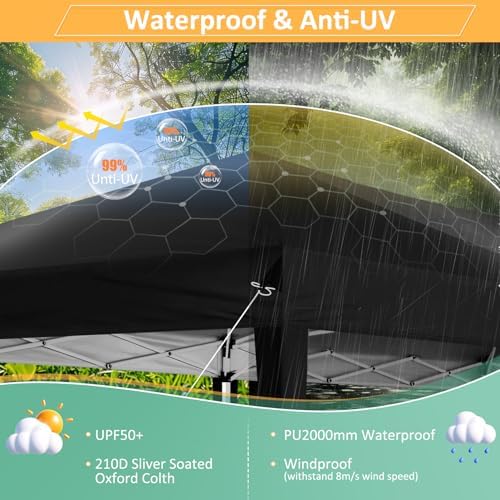 COBIZI 10x20 Canopy Tents for Parties 10x20ft Easy Setup Pop up Tents with Sidewalls & One Push Lock Waterproof Outdoor Large Shelter Party Tent for Wedding Car Port Events Patio Gazebo(Black)