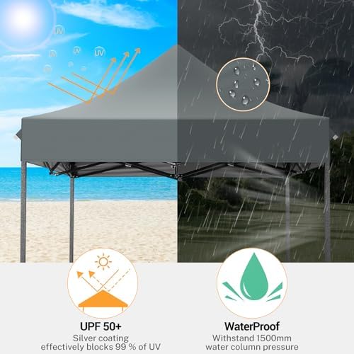 COBIZI 6.6x6.6 Pop up Heavy Duty Canopy Tent Without Sidewalls, Gray