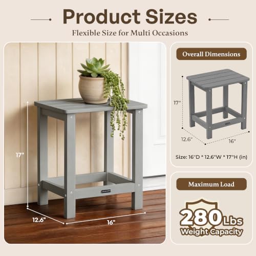 Square Outdoor Side Table, Patio End Table for Adirondack Chair, Gray